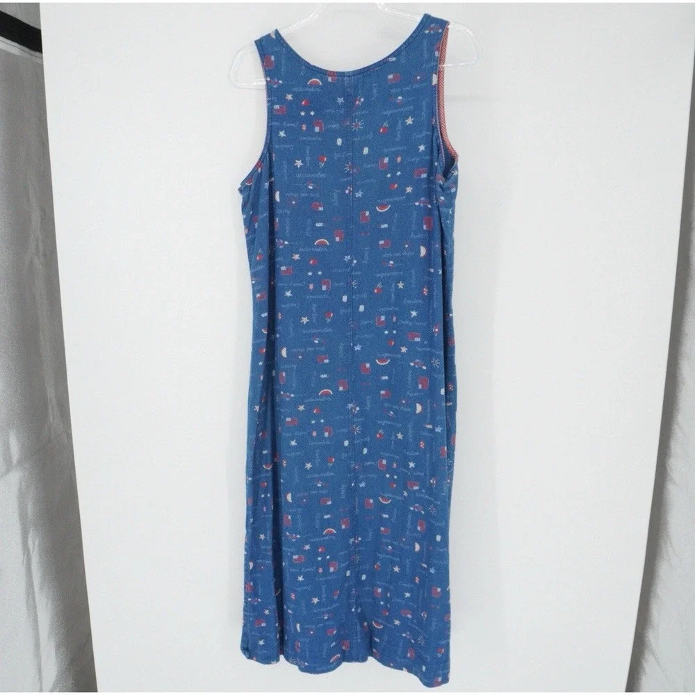 Vintage Koret Denim Maxi Sleeveless Dress Americana 4th Of July Medium